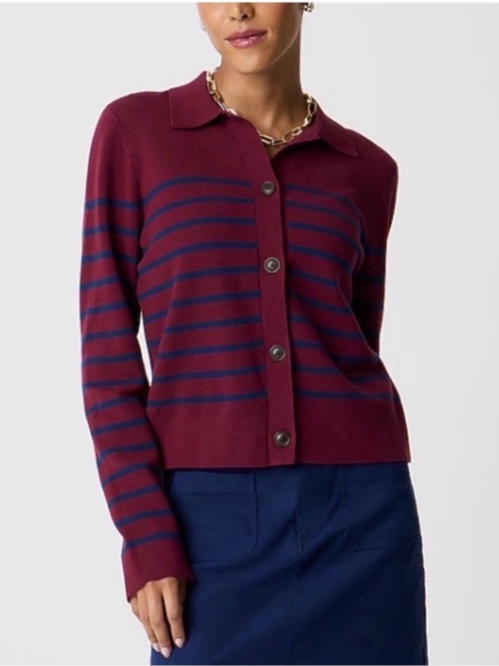 J. Crew Vintage Burgundy & Navy Stripe Cardigan
